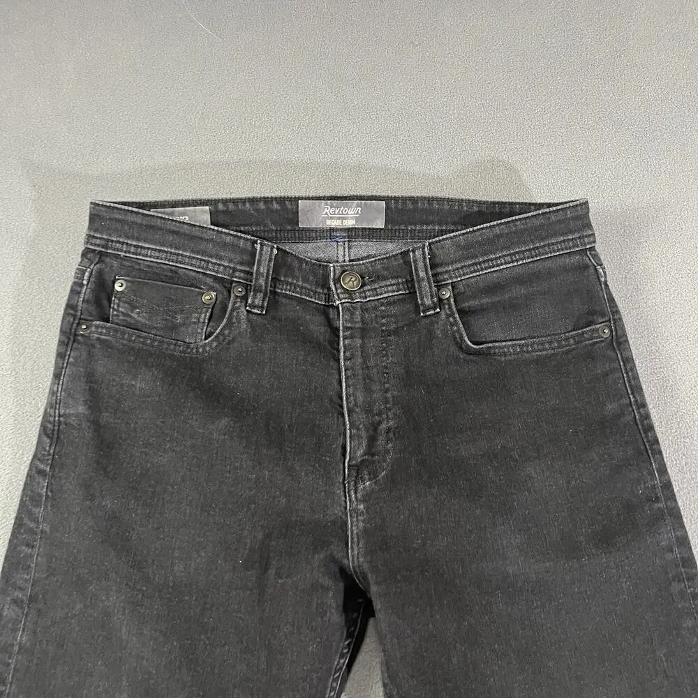 Revtown Jeans Mens 33X30 Black Taper Fit Faded Stretch Casual Pockets